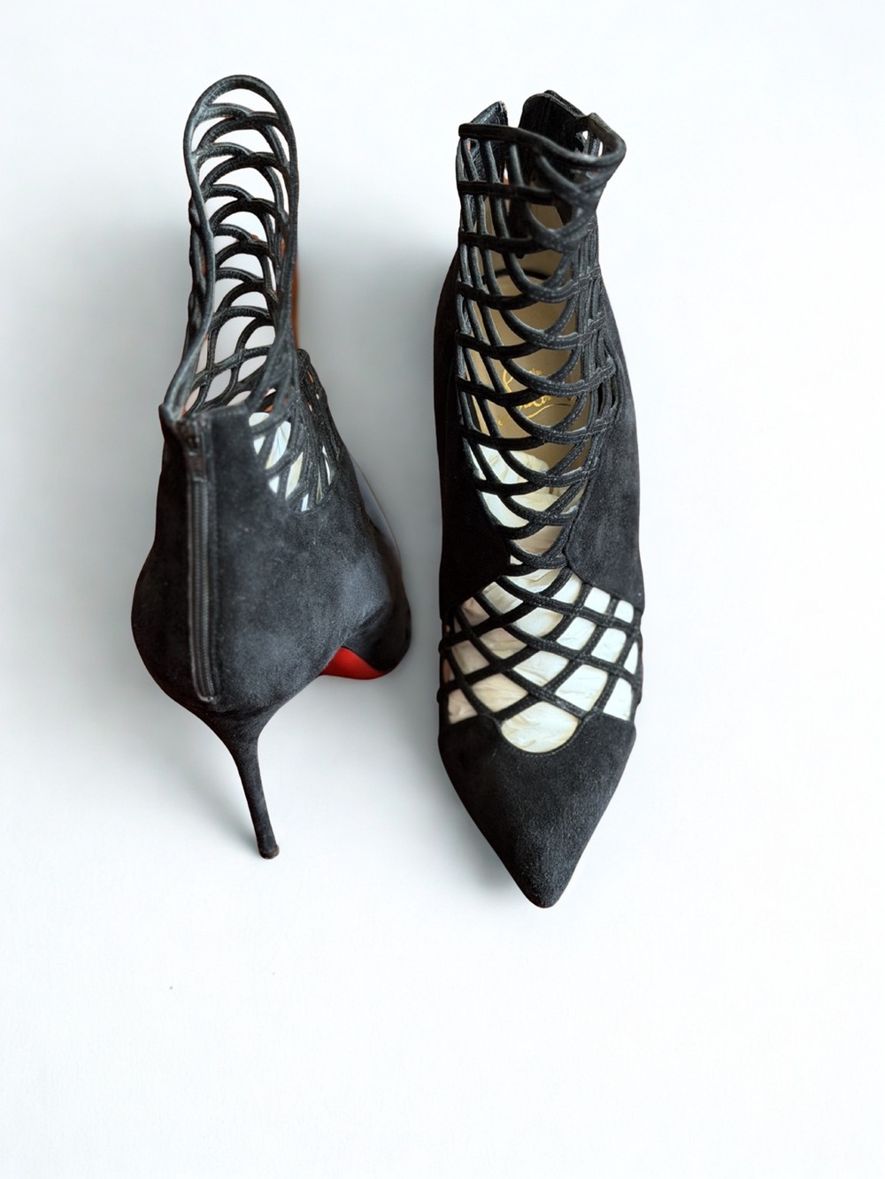 Christian Louboutin Black Suede Cage Lace-Up Stiletto Heels size 42